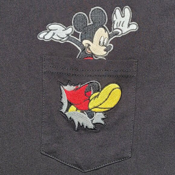 Disney Mickey Mouse Pocket T-shirt Embroidered Mickey Mouse Black Large - Picture 2 of 8